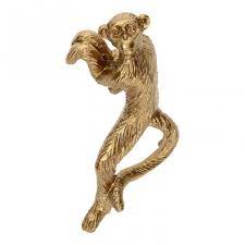 Sculptuur "Hangend Monkey" goud 2ass polystone 4x3x7cm