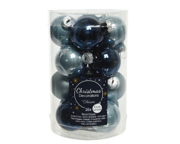 Mini glasballetjes 35mm blauw koker 16stuks